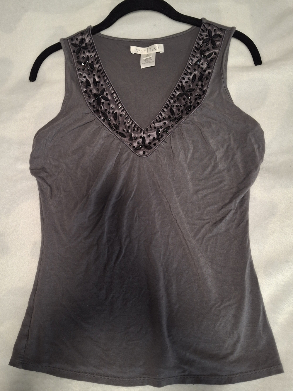 White House Black Market Embellished V-Neck Tank Top - Gray